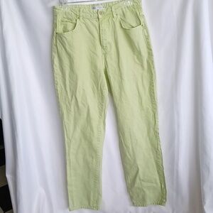 Zara High Rise Straight Leg Lime Green Denim Jeans Size 10 Cotton 90s, 31" Insea